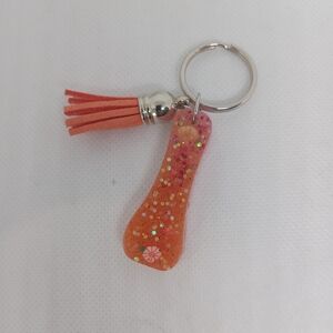 Orange Glitter I Keychain with Tassel